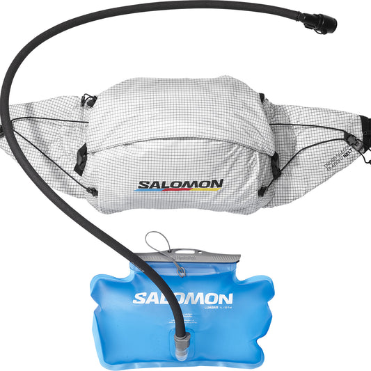 Riñonera de trail Salomon Cross Season Waist Race Flag blanca y negra, vista trasera