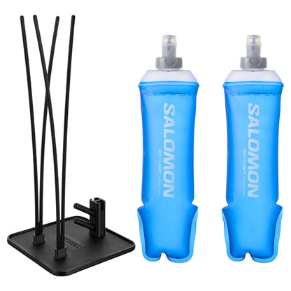 Pack de dos soft flasks Salomon de 500 ml y soporte de secado SportsHub negro